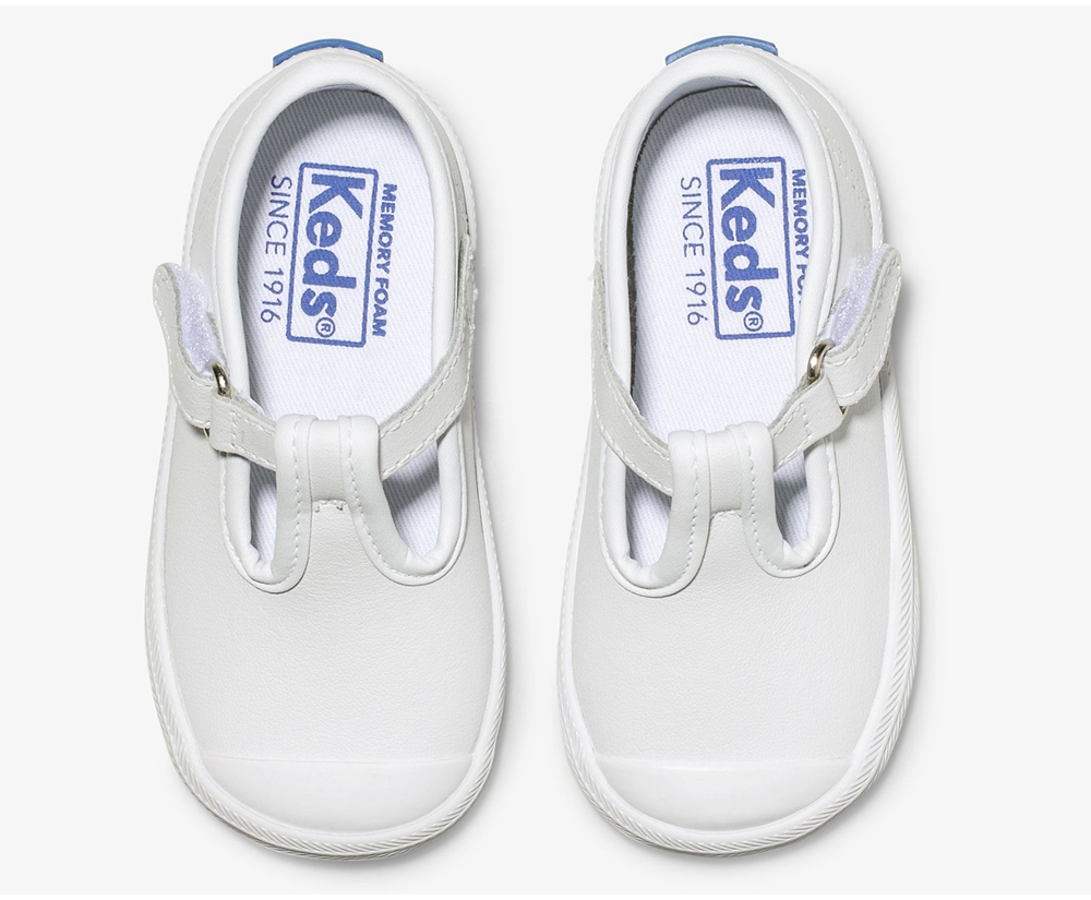 Slip Ons Keds Niños Blancas - Champion Toe Cap T-Strap - 378-SBYLEZ